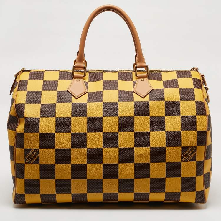 Pre Owned Louis Vuitton Yellow Damier Pop Canvas Speedy Bandouliere 50 Bag