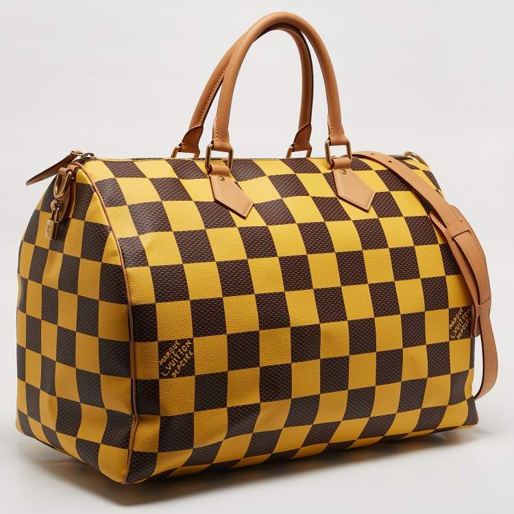 Pre Owned Louis Vuitton Yellow Damier Pop Canvas Speedy Bandouliere 50 Bag
