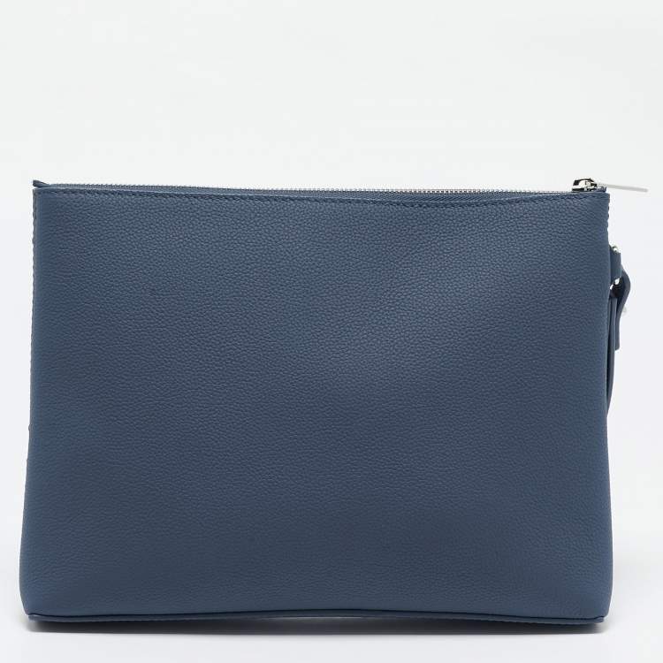 Pre Owned Louis Vuitton Bleu Atlantique Leather Takeoff Pouch