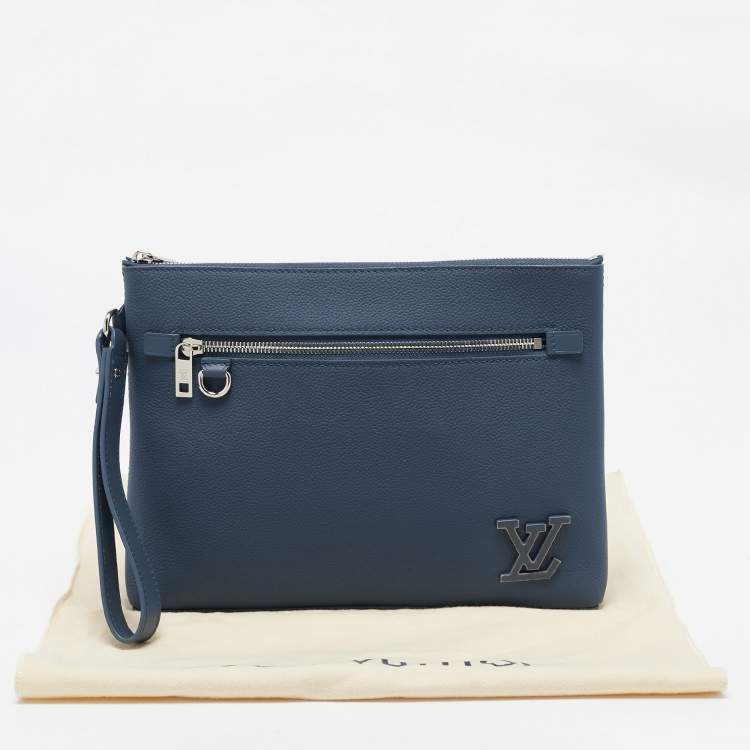 Pre Owned Louis Vuitton Bleu Atlantique Leather Takeoff Pouch