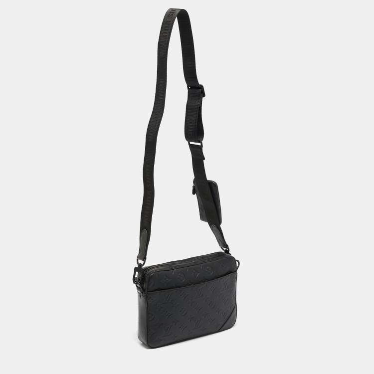 Pre Owned Louis Vuitton Black Monogram Shadow Leather Trio Messenger Bag