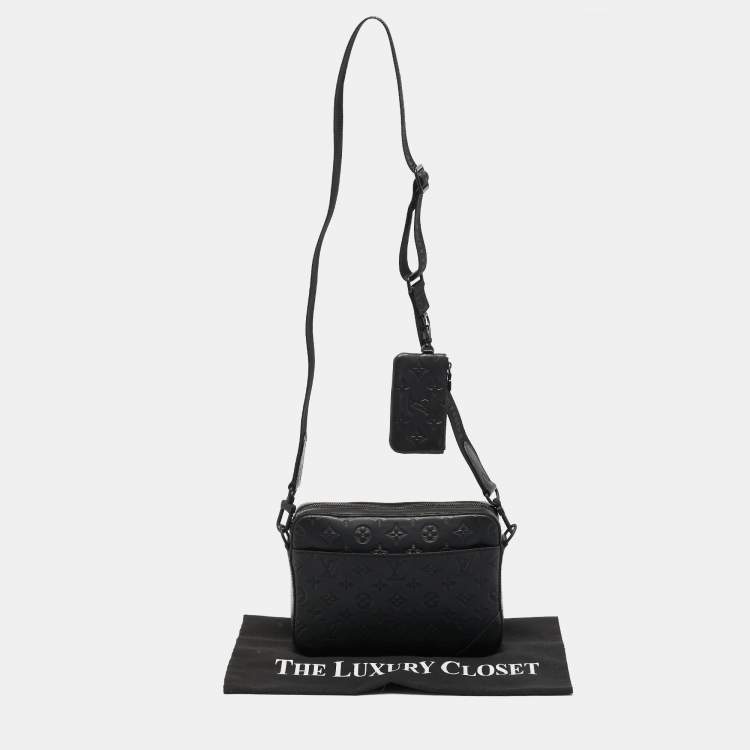 Pre Owned Louis Vuitton Black Monogram Shadow Leather Trio Messenger Bag