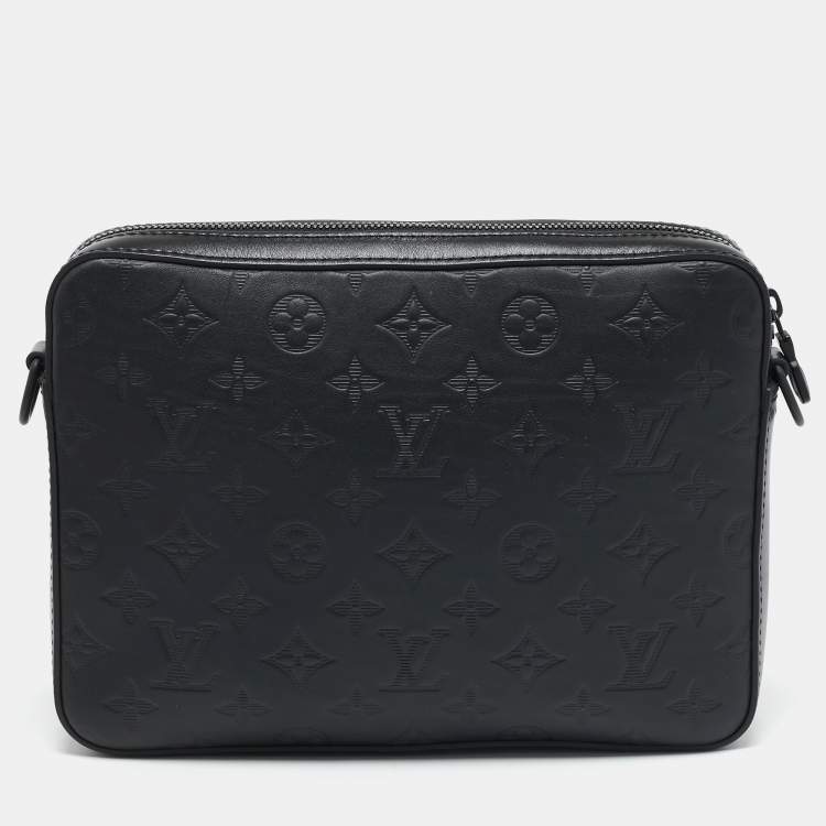 Pre Owned Louis Vuitton Black Monogram Shadow Leather Trio Messenger Bag