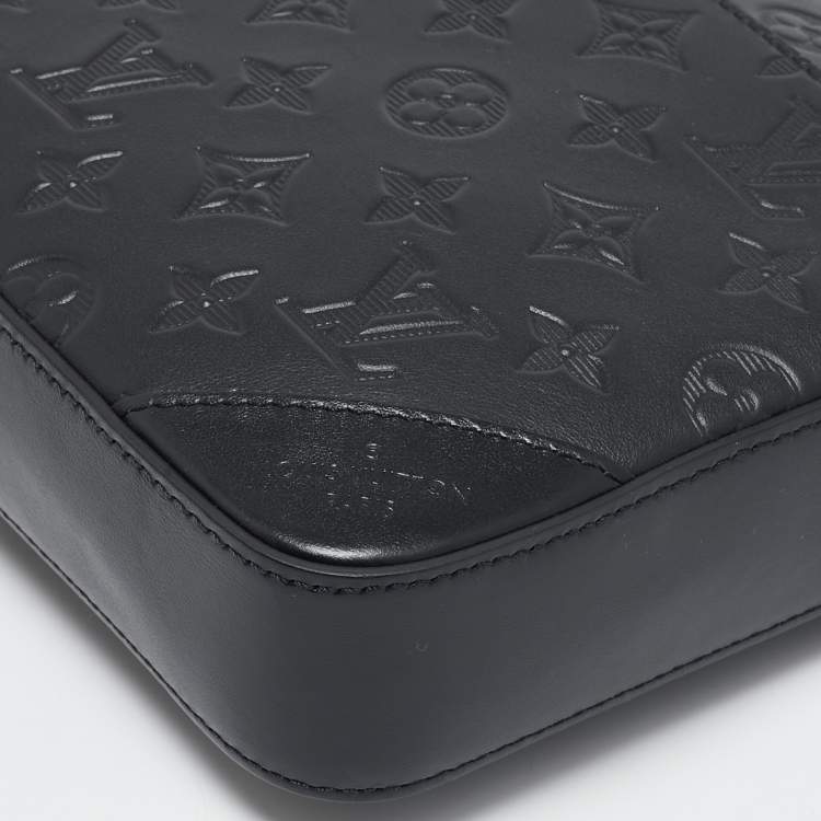 Pre Owned Louis Vuitton Black Monogram Shadow Leather Trio Messenger Bag