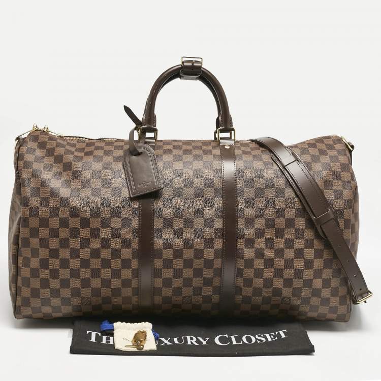 Pre Owned Louis Vuitton Damier Ebene Canvas Keepall Bandouliere 55 Bag