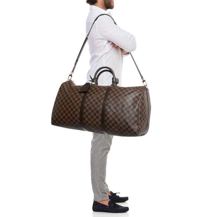 Pre Owned Louis Vuitton Damier Ebene Canvas Keepall Bandouliere 55 Bag