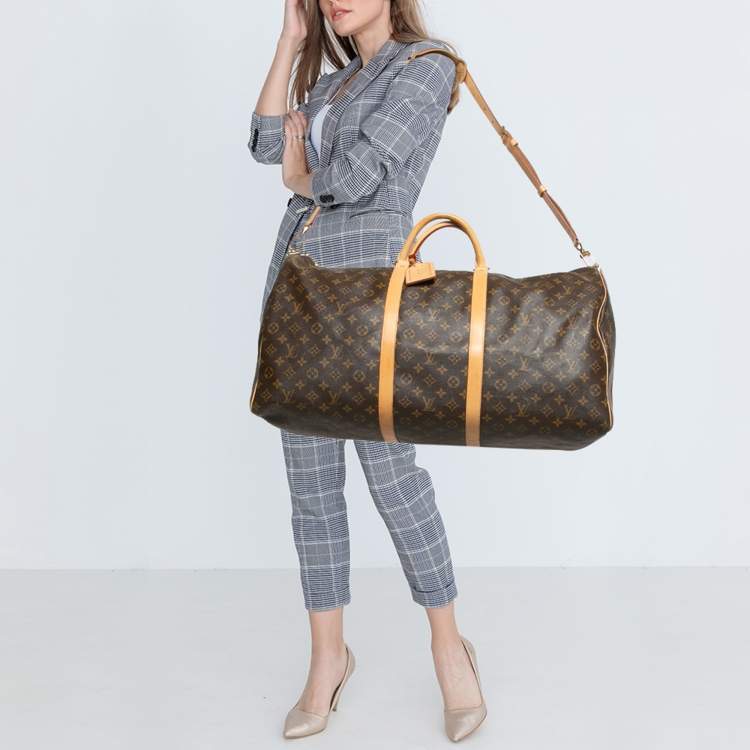 Pre Owned Louis Vuitton Brown Monogram Canvas Keepall Bandouliere 60 Bag