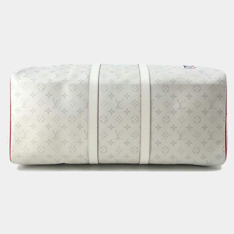 Pre Owned Louis Vuitton White Monogram LVx NBA Keepall Bandouliere 55 Duffel Bag