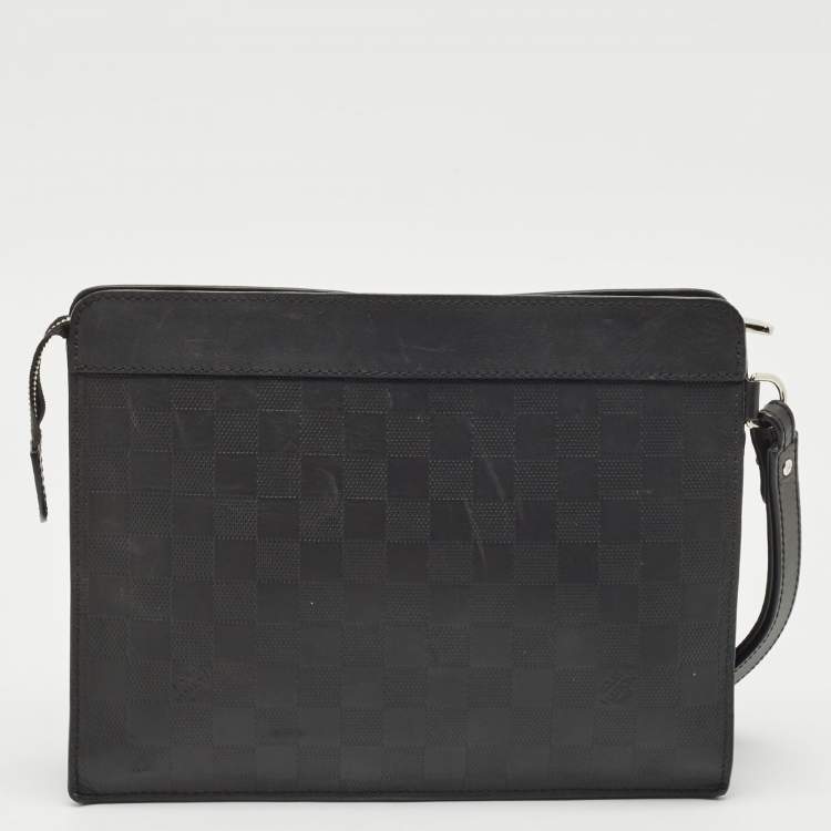 Pre Owned Louis Vuitton Black Damier Infini Leather Standing Pouch