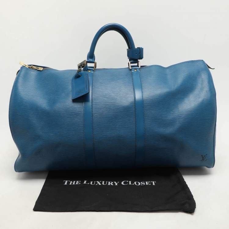 Pre Owned Louis Vuitton Blue Epi Leather Keepall 55 Bag