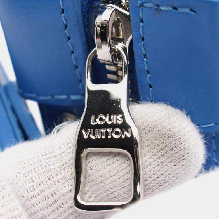 Pre Owned Louis Vuitton Soft Trunk Blue White Coated Canvas Leather Shoulder Bag