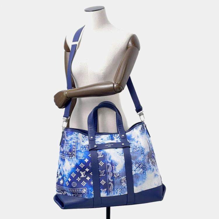 Pre Owned  Louis Vuitton Trolley Blue Monogram Bandana Tote Bag