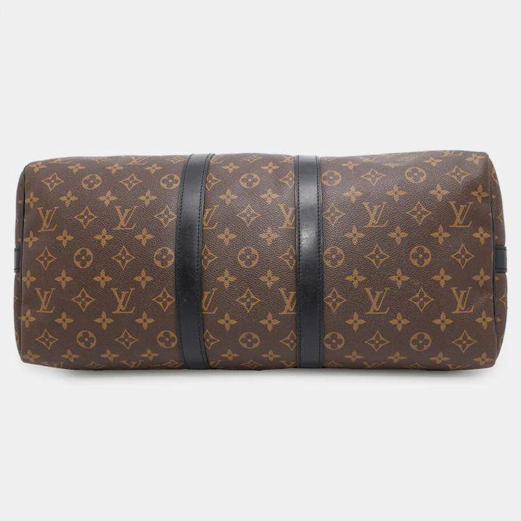 Pre Owned Louis Vuitton Keepall Bandoulière 45 Brown Monogram Macassar Canvas Bag