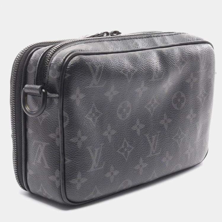Pre Owned Louis Vuitton Alpha Black Coated Canvas Leather Monogram Eclipse Shoulder Bag 