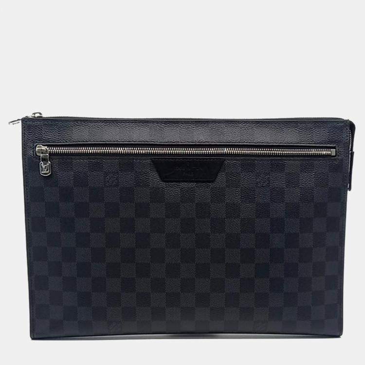 Pre Owned Louis Vuitton Black Leather Graphite Pochette 24H Clutch