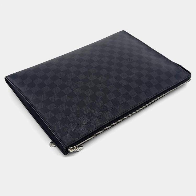 Pre Owned Louis Vuitton Black Leather Graphite Pochette 24H Clutch