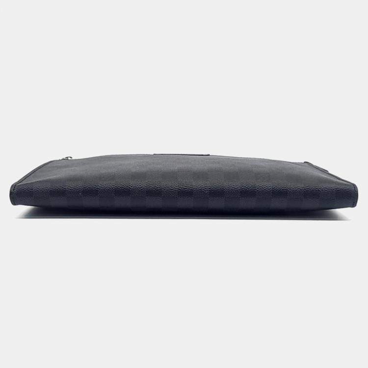 Pre Owned Louis Vuitton Black Leather Graphite Pochette 24H Clutch