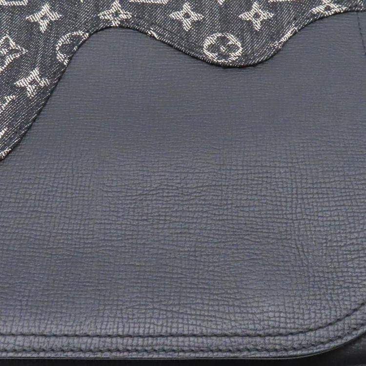 Pre Owned Louis Vuitton Busus Tokyo Noir Monogram Denim Taurillon Leather Shoulder Bag