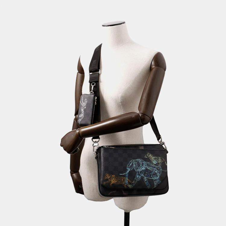 Pre Owned Louis Vuitton Trio Messenger Animal Noir Damier Graphite Crossbody Bag