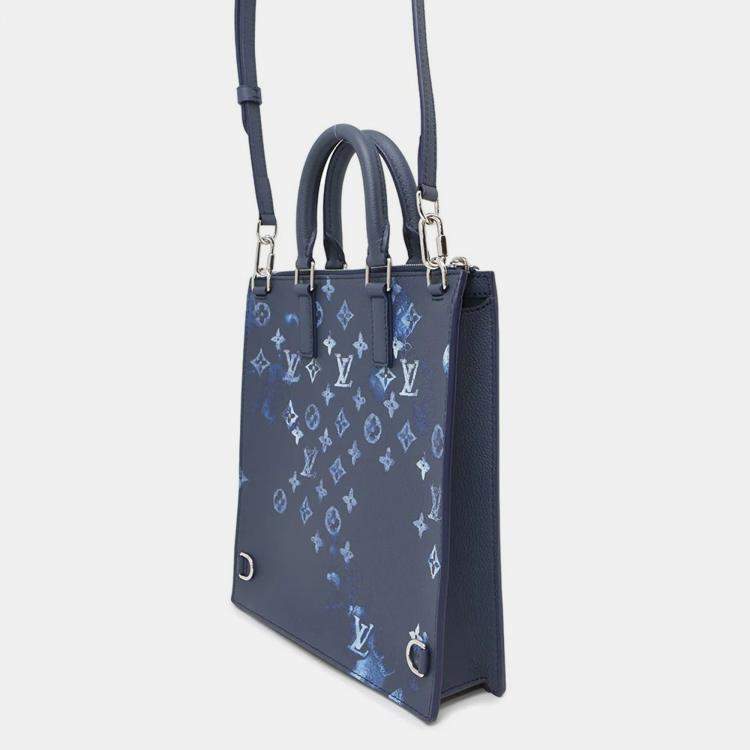 Pre Owned Louis Vuitton Sac Plat Messenger Navy Monogram Watercolor Canvas Bag