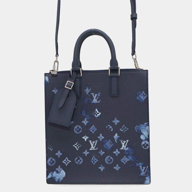 Pre Owned Louis Vuitton Sac Plat Messenger Navy Monogram Watercolor Canvas Bag