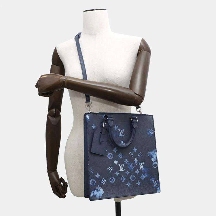 Pre Owned Louis Vuitton Sac Plat Messenger Navy Monogram Watercolor Canvas Bag
