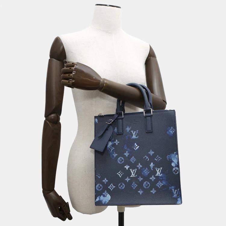 Pre Owned Louis Vuitton Sac Plat Messenger Navy Monogram Watercolor Canvas Bag