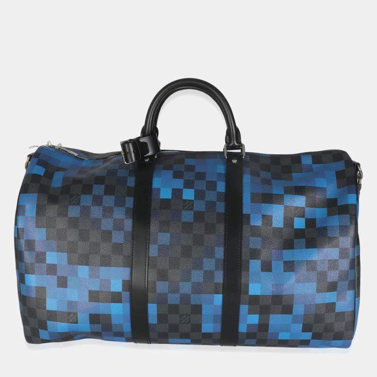 Pre Owned Louis Vuitton Blue Damier Graphite Canvas Pixel Canvas Keepall Bandouliere 50