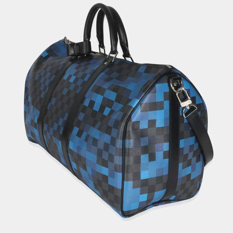 Pre Owned Louis Vuitton Blue Damier Graphite Canvas Pixel Canvas Keepall Bandouliere 50