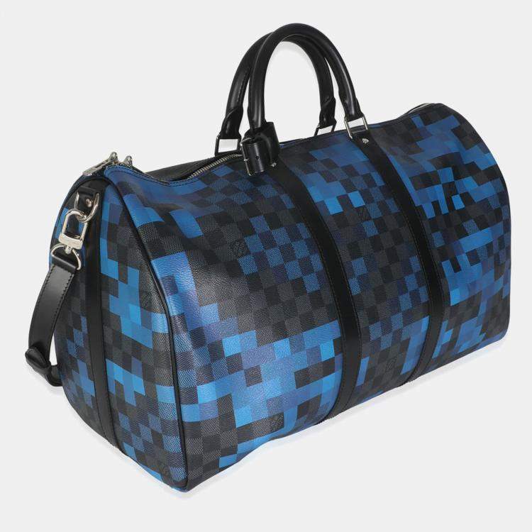 Pre Owned Louis Vuitton Blue Damier Graphite Canvas Pixel Canvas Keepall Bandouliere 50