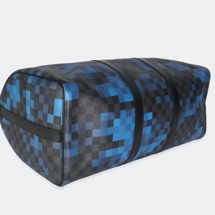 Pre Owned Louis Vuitton Blue Damier Graphite Canvas Pixel Canvas Keepall Bandouliere 50