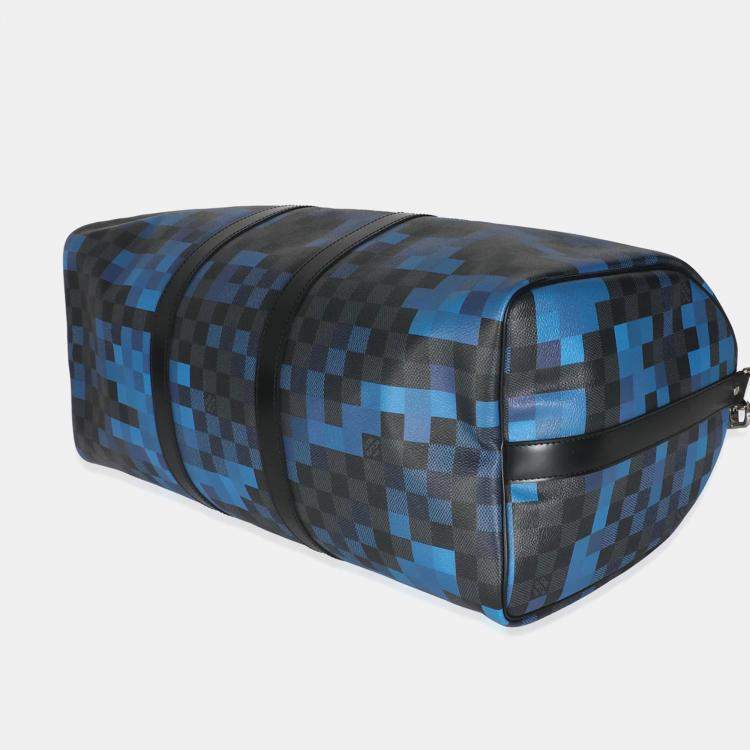 Pre Owned Louis Vuitton Blue Damier Graphite Canvas Pixel Canvas Keepall Bandouliere 50