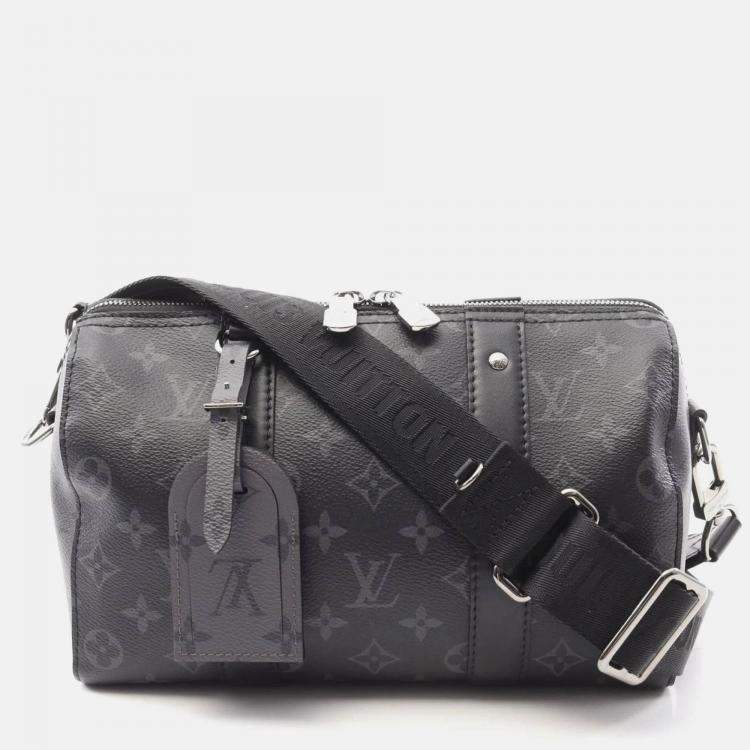 Pre Owned Louis Vuitton City Keepall Black Grey Monogram Eclipse Coated Canvas Leather Shoulder Bag
