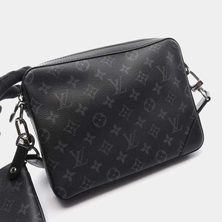 Pre Owned Louis Vuitton Trio Monogram Eclipse Black Grey Coated Canvas Shoulder Bag