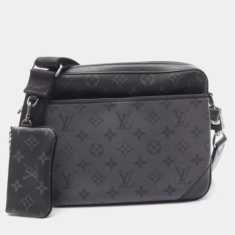 Pre Owned Louis Vuitton Trio Monogram Eclipse Black Grey Coated Canvas Shoulder Bag