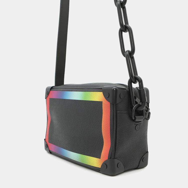 Pre Owned Louis Vuitton Mini Soft Trunk Noir/Righe Rainbow Taiga Leather Bag