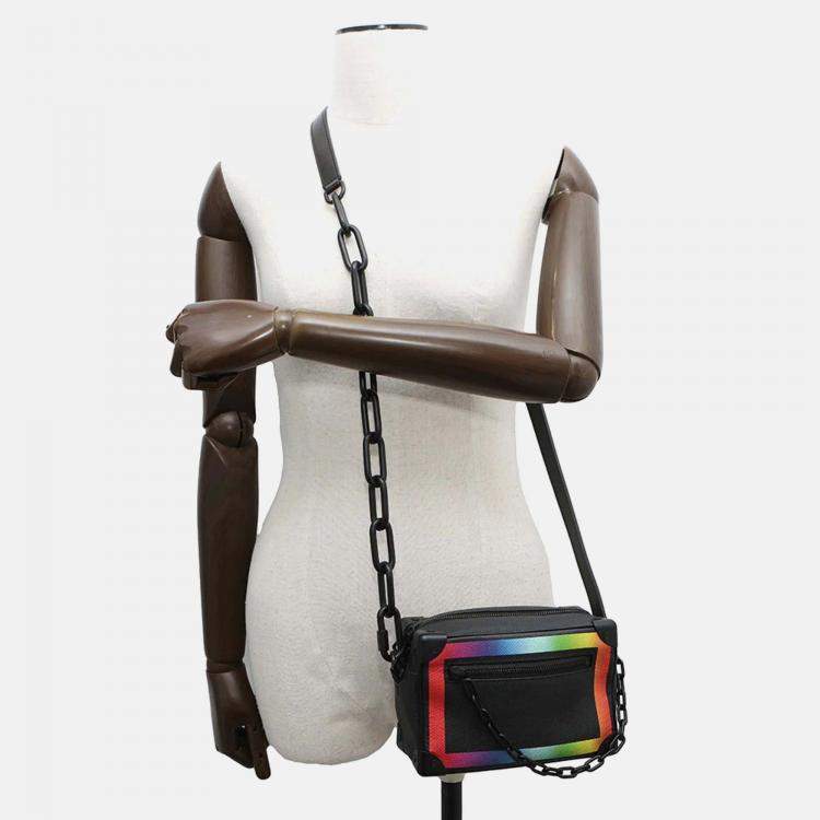 Pre Owned Louis Vuitton Mini Soft Trunk Noir/Righe Rainbow Taiga Leather Bag