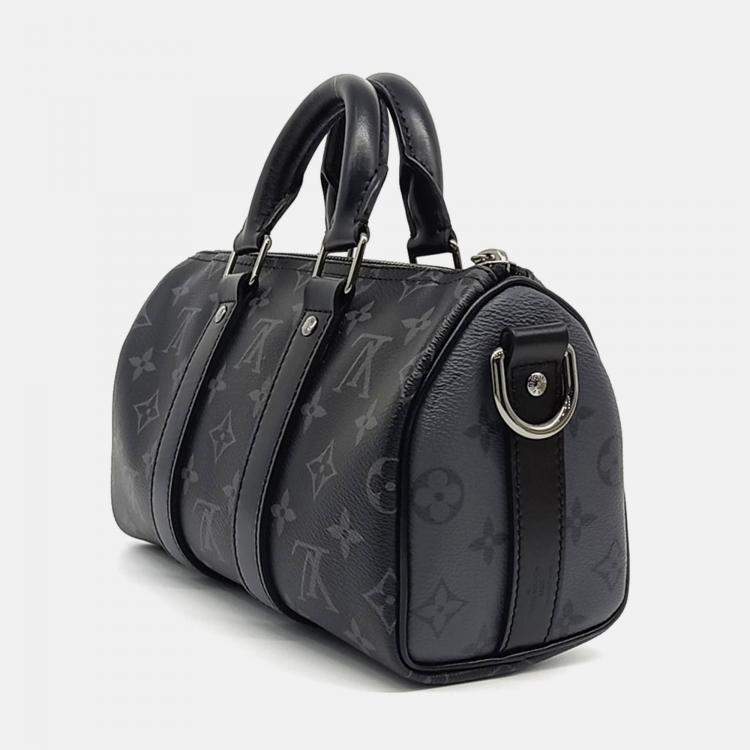 Pre Owned Louis Vuitton Black Coated Canvas and Leather Eclipse Bandouliere Keepall 25 Bag