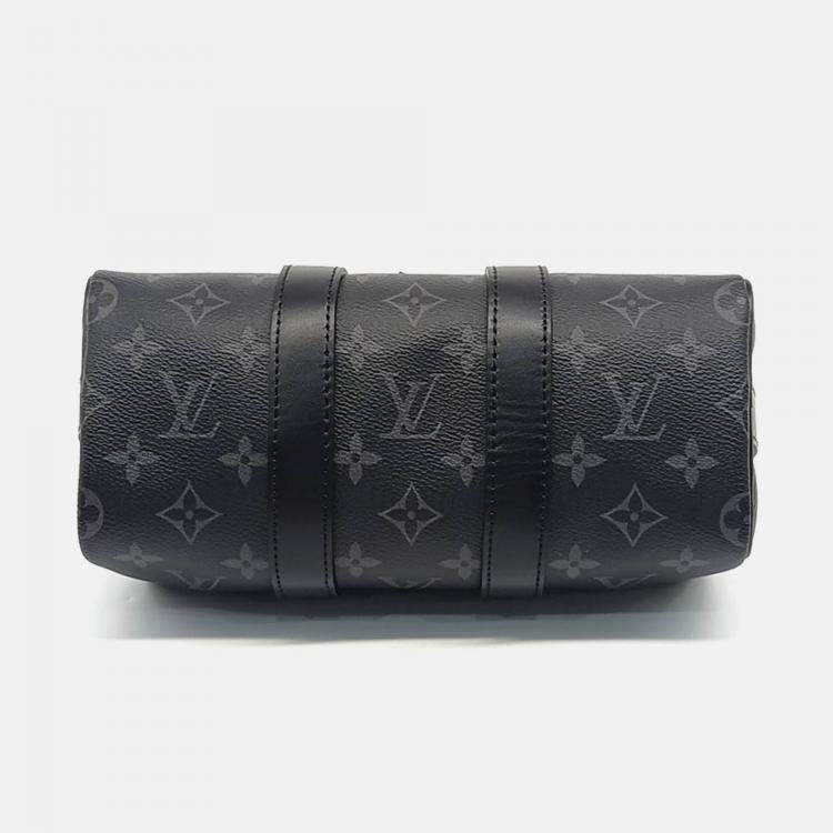 Pre Owned Louis Vuitton Black Coated Canvas and Leather Eclipse Bandouliere Keepall 25 Bag