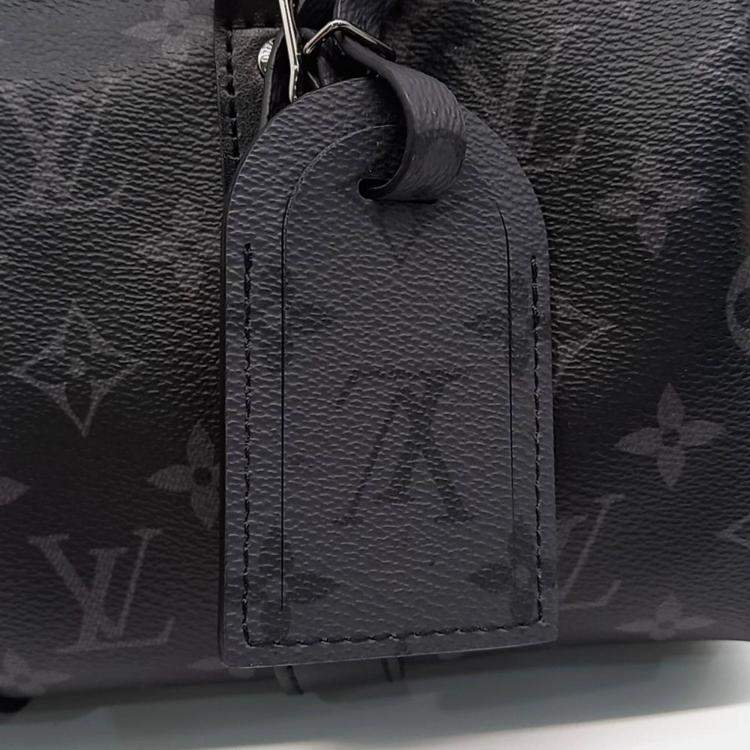 Pre Owned Louis Vuitton Black Coated Canvas and Leather Eclipse Bandouliere Keepall 25 Bag