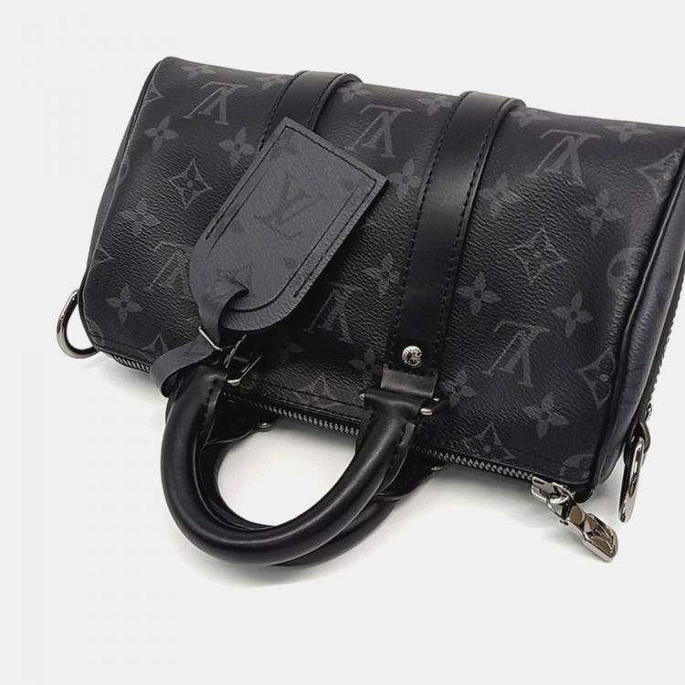 Pre Owned Louis Vuitton Black Coated Canvas and Leather Eclipse Bandouliere Keepall 25 Bag