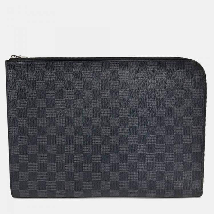 Pre Owned Louis Vuitton Black Leather Graphite Pochette Jour GM bag
