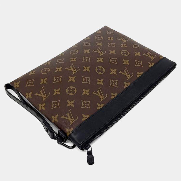 Pre Owned Louis Vuitton Black Brown Coated Canvas and Leather Pochette Tougo Clutch