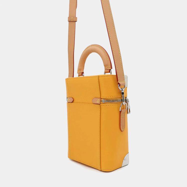 Pre Owned Louis Vuitton Vertical Box Trunk Saffron Yellow Cowhide Leather Shoulder Bag
