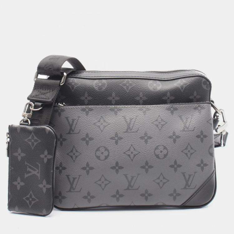 Pre Owned Louis Vuitton Trio Monogram Eclipse Black Grey Coated Canvas Leather Shoulder Bag