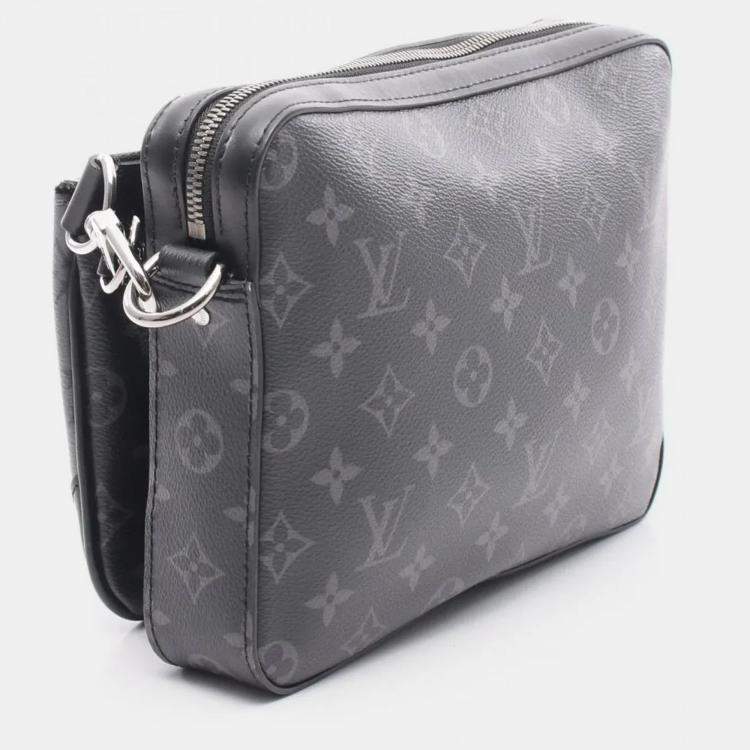 Pre Owned Louis Vuitton Trio Monogram Eclipse Black Grey Coated Canvas Leather Shoulder Bag