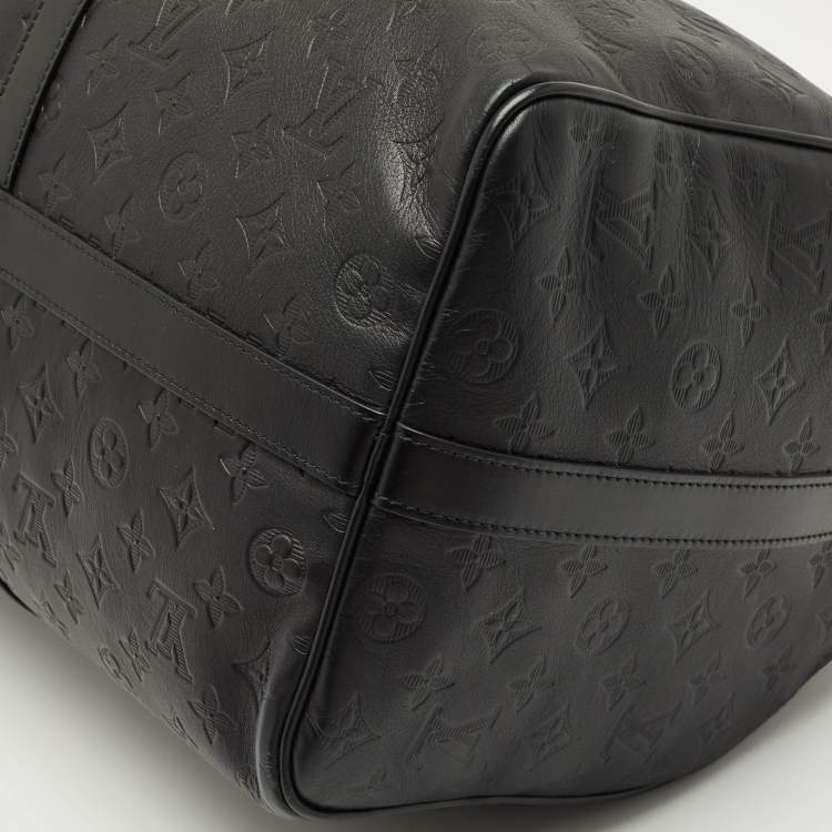 Pre Owned Louis Vuitton Black Monogram Shadow Leather Keepall Bandouliere 50 Bag