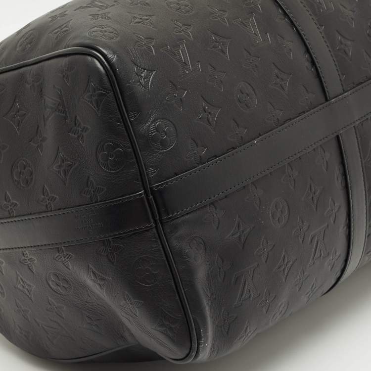 Pre Owned Louis Vuitton Black Monogram Shadow Leather Keepall Bandouliere 50 Bag