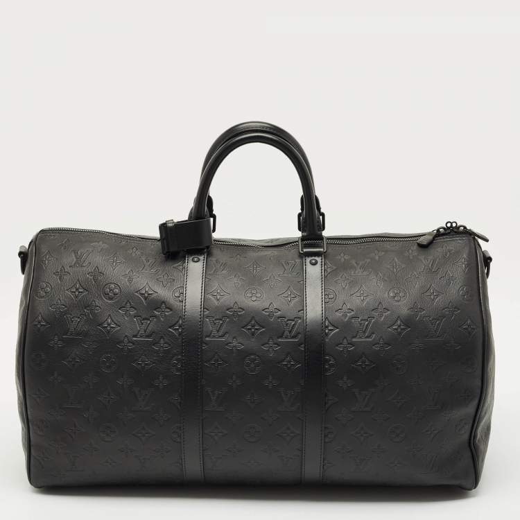 Pre Owned Louis Vuitton Black Monogram Shadow Leather Keepall Bandouliere 50 Bag