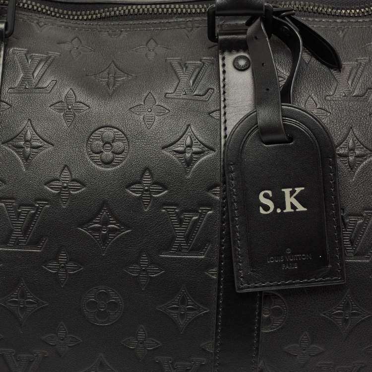 Pre Owned Louis Vuitton Black Monogram Shadow Leather Keepall Bandouliere 50 Bag